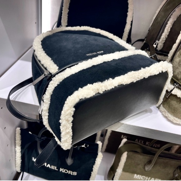 Michael Kors black and Cream Backpack is leather/ fur is faux new bag - Picture 7 of 11